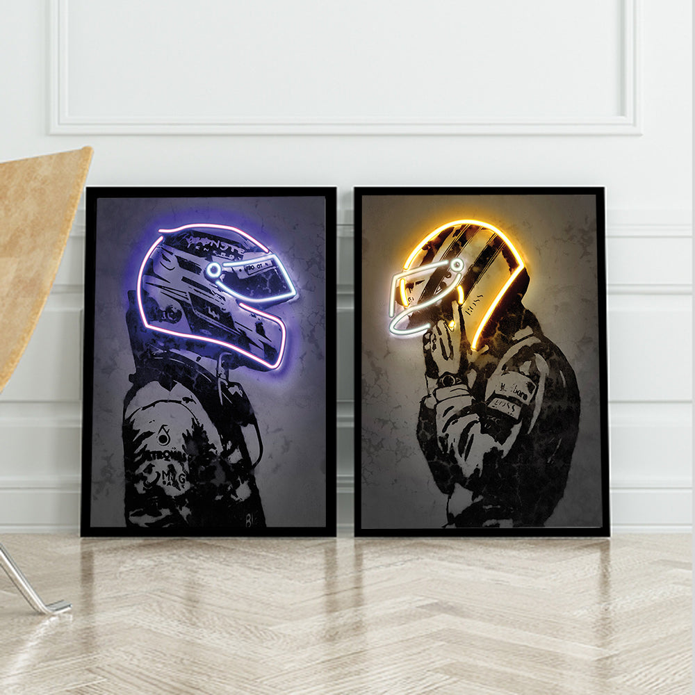 Neon Helmet Canvas Wall Poster