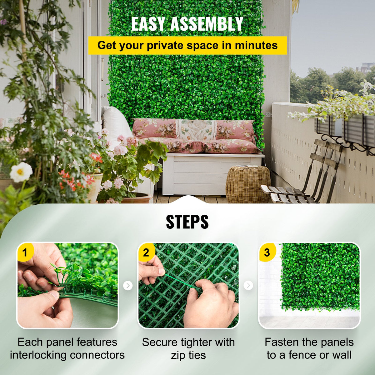 Artificial Boxwood Wall Panels 24-Pack