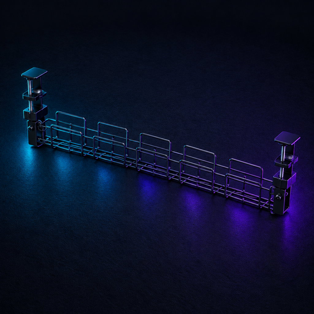 [Scale AI] catalog_packshot, Under-Desk Metal Cable Management Tray (No-Drill, Power Strip Holder)