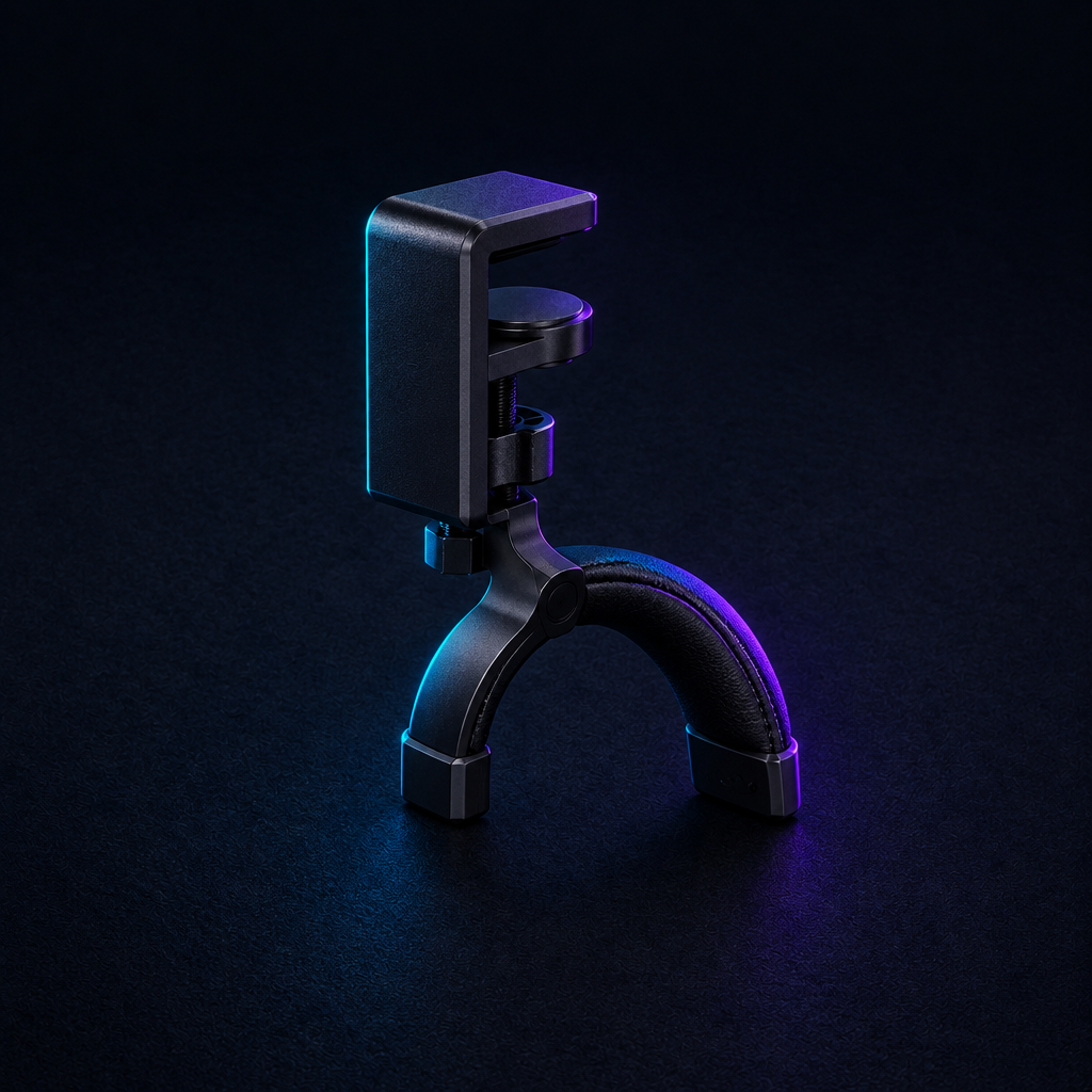 [Scale AI] catalog_packshot, Under-Desk Clamp-On Rotating Headphone Hook