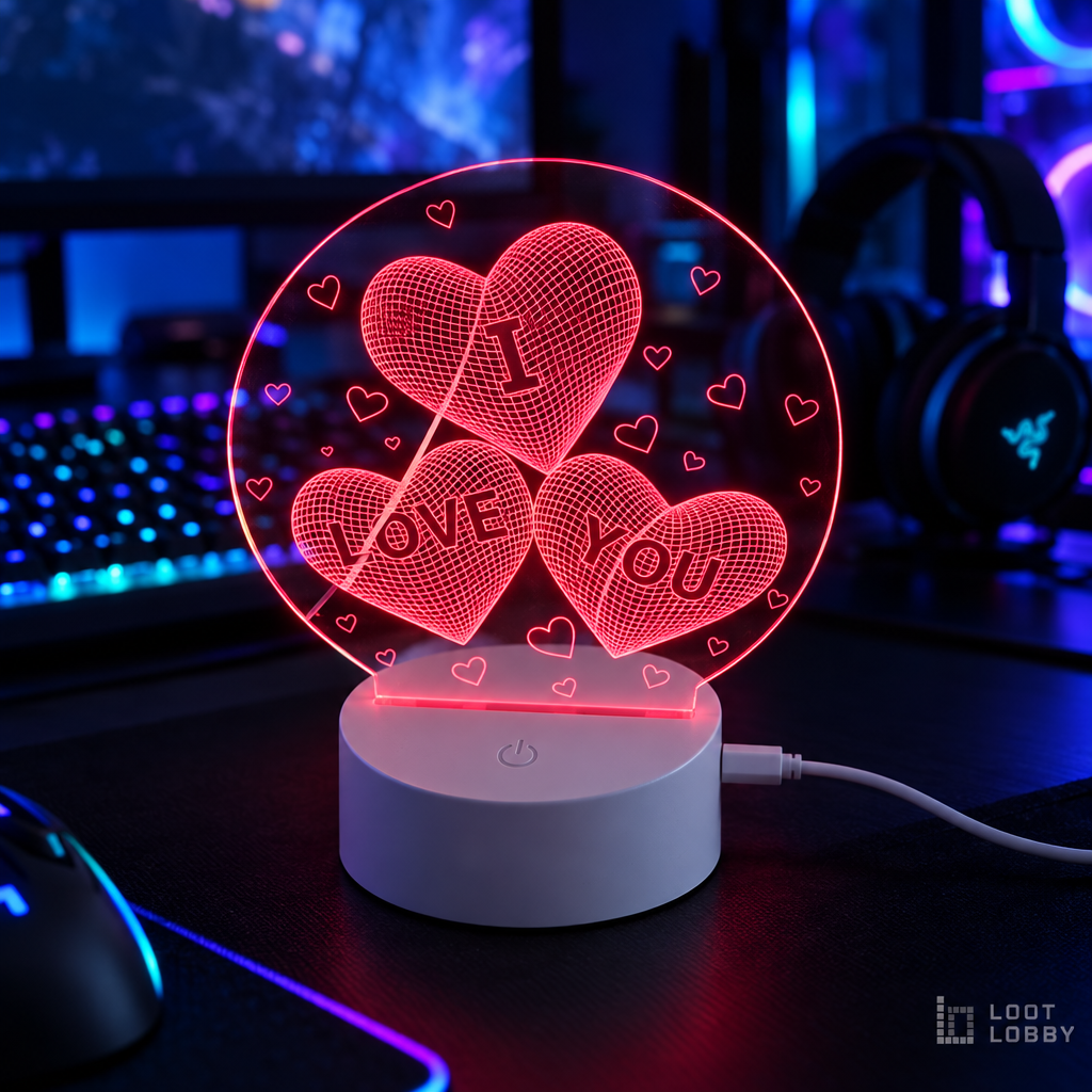 Loot Lobby – 3D acrylic USB LED lamp in a gaming setup