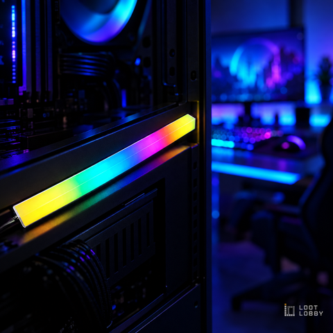 Loot Lobby – ARGB magnetic PC case LED strip in a gaming setup