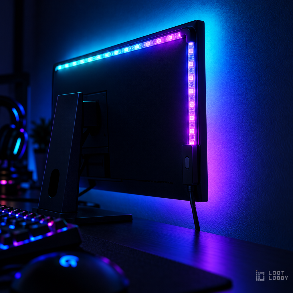 Loot Lobby – RGBIC monitor backlight strip in a gaming setup