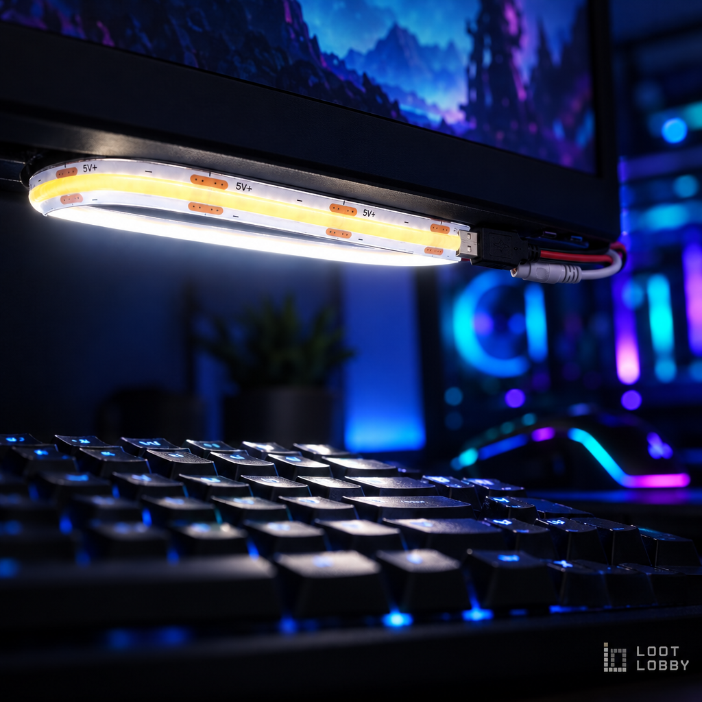 Loot Lobby – USB COB LED strip in a gaming setup