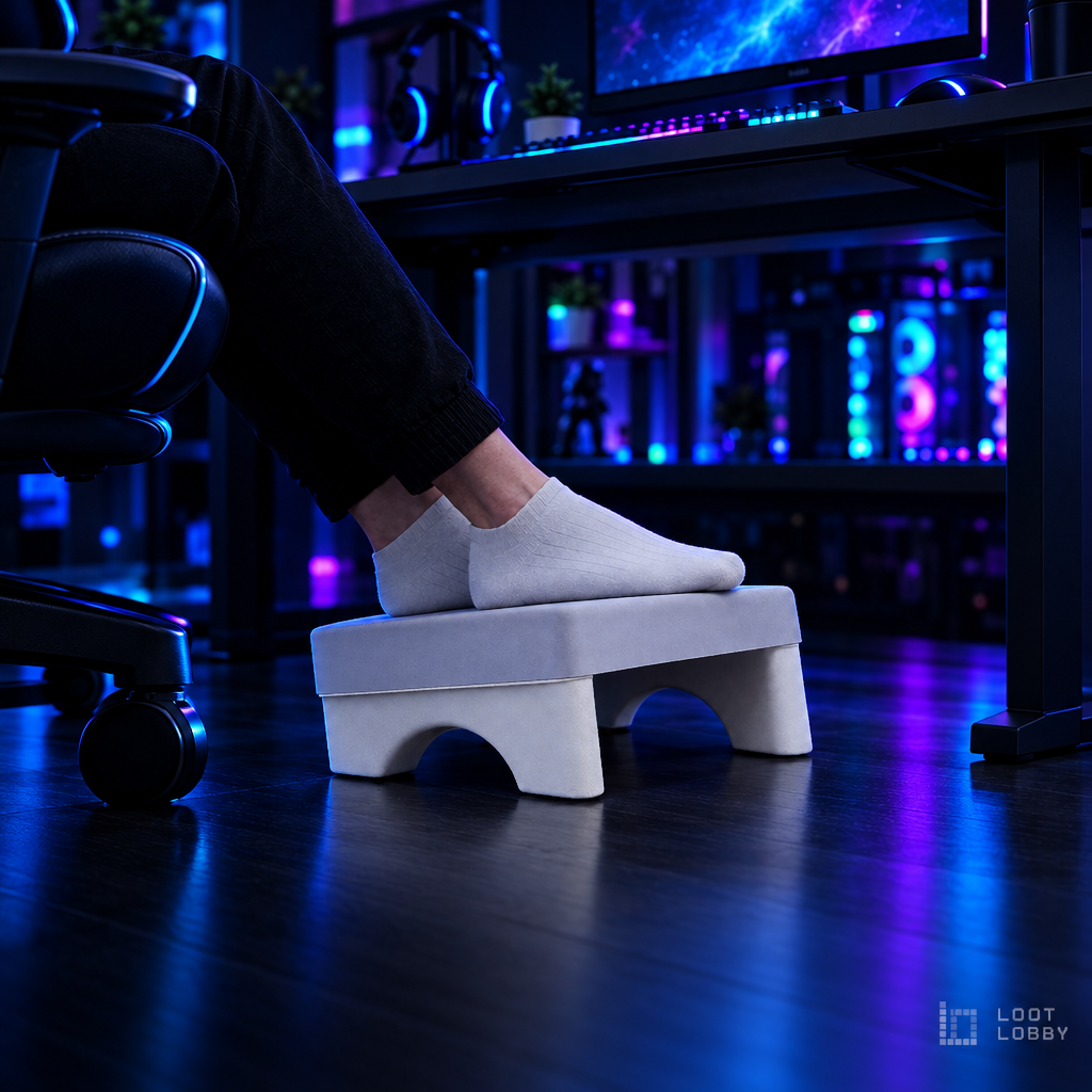 Loot Lobby – ergonomic under-desk footrest, wide view