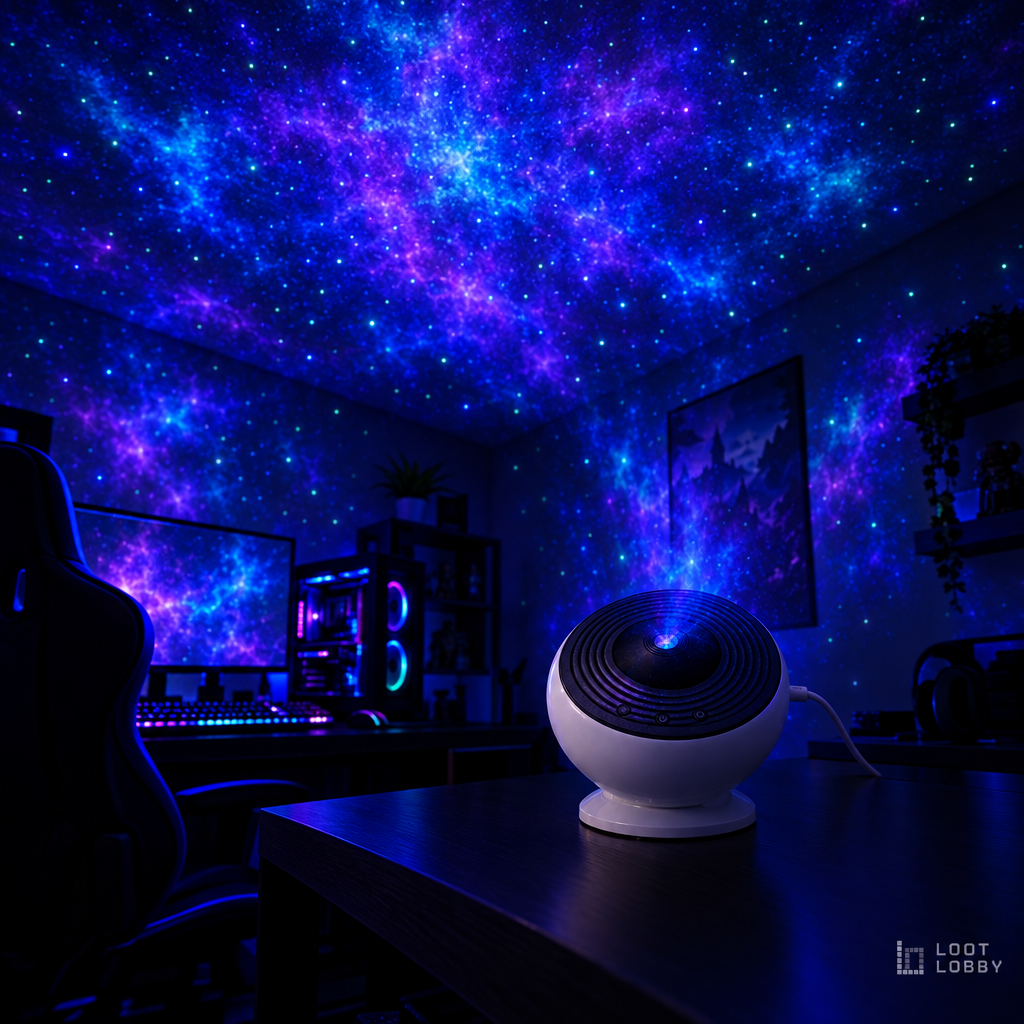 Loot Lobby – galaxy star projector with Bluetooth speaker, wide view