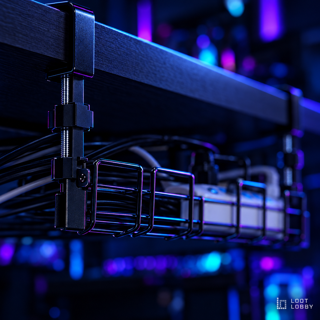 Loot Lobby – under-desk metal cable management tray, detail