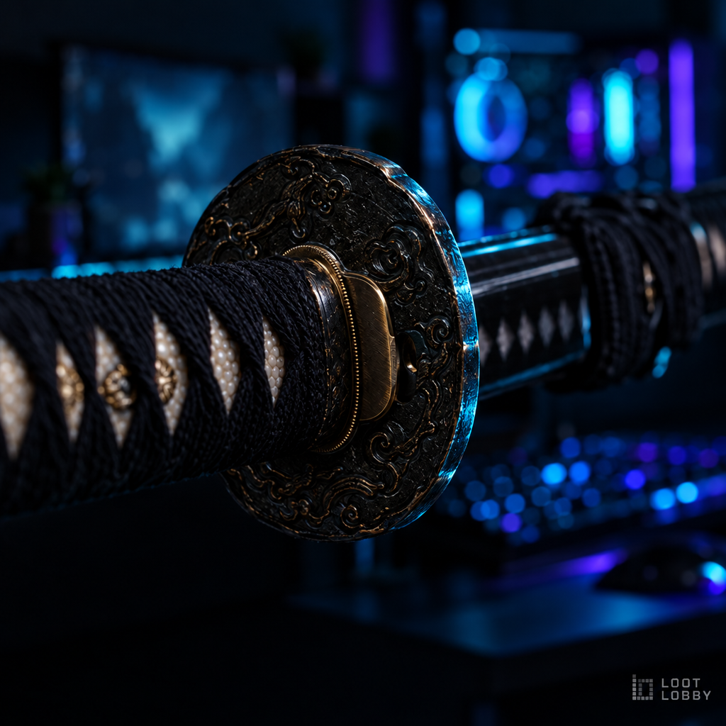 Loot Lobby – 1095 hand-forged katana, handle wrap and tsuba detail