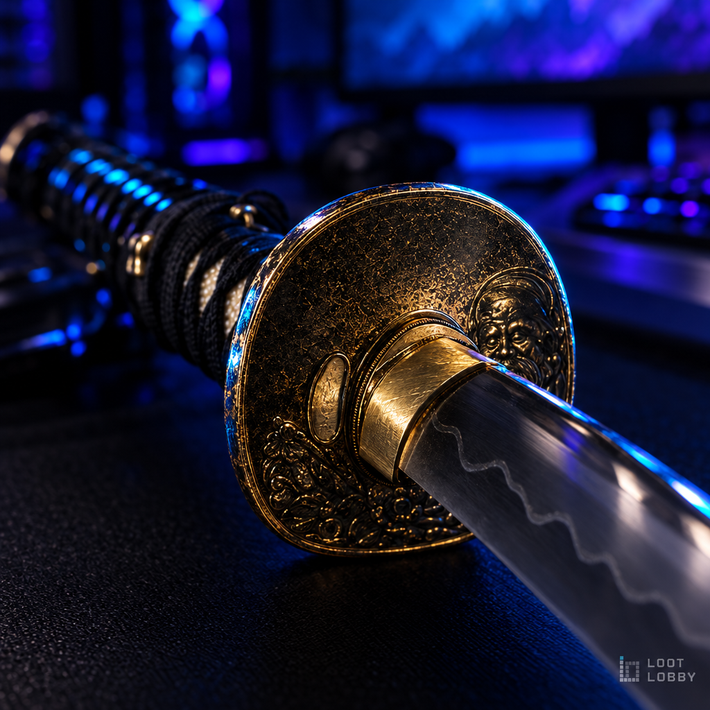 Loot Lobby – 1095 hand-forged katana, gold tsuba detail