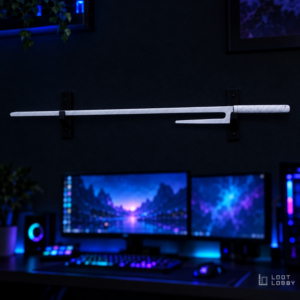 Long jitte-style weapon with a side prong in a dark gaming setup – Loot Lobby