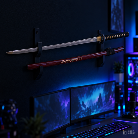 2400-Layer Folded Damascus Katana – Red Saya, Real Ray Skin | Loot Lobby