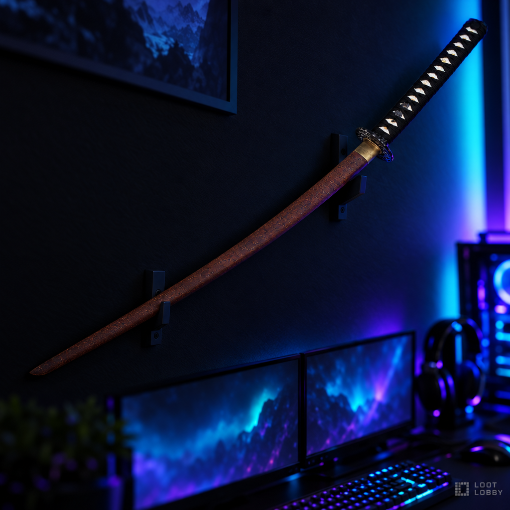 Damascus Pattern Carbon Steel Katana – Premium Crane Tsuba, Sharp | Loot Lobby