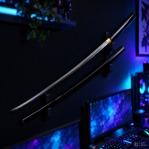 Shirasaya 1045 Carbon Steel Katana – Razor Sharp, Hardwood Mount | Loot Lobby