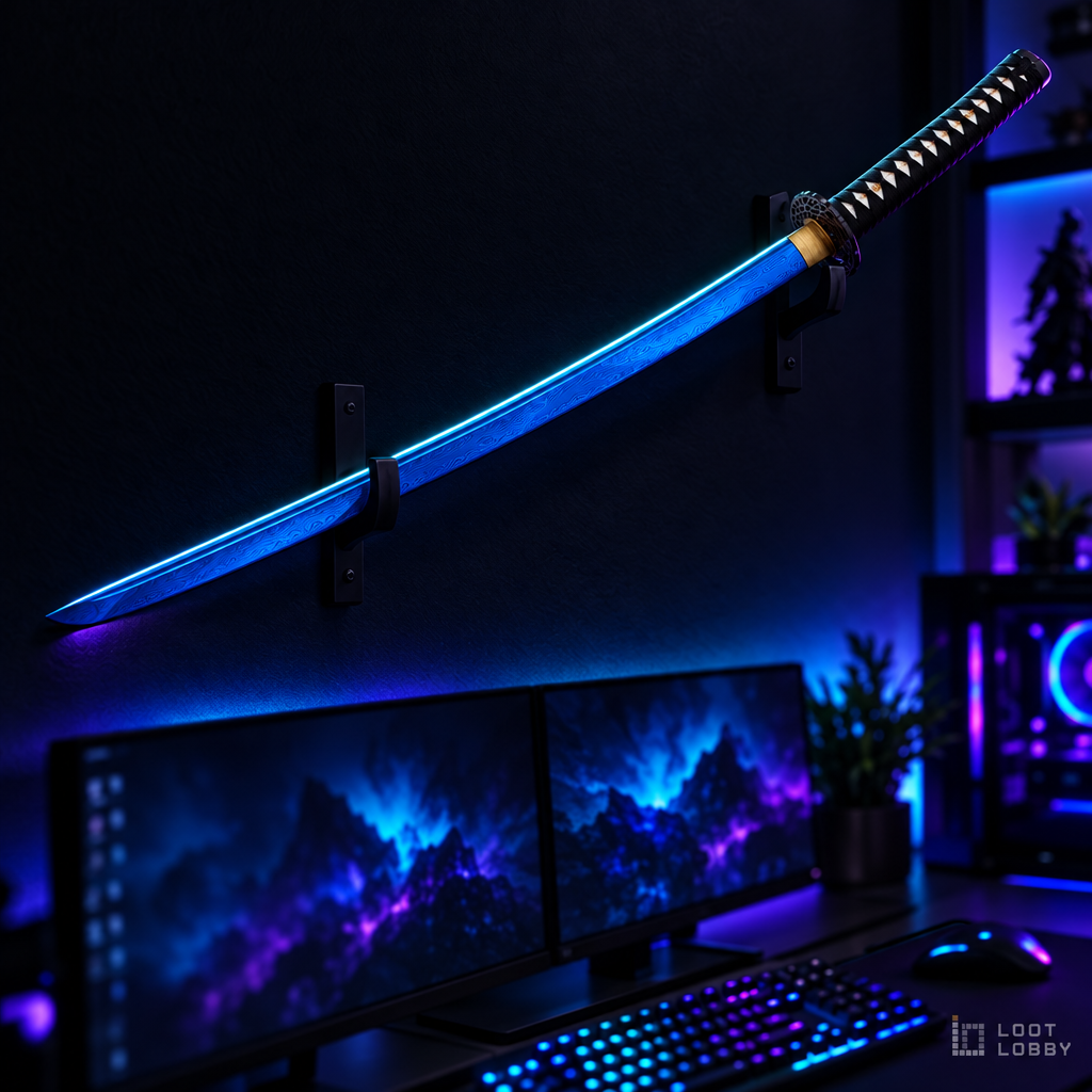 Damascus Pattern Carbon Steel Katana – Crane Tsuba, Coloured Saya | Loot Lobby