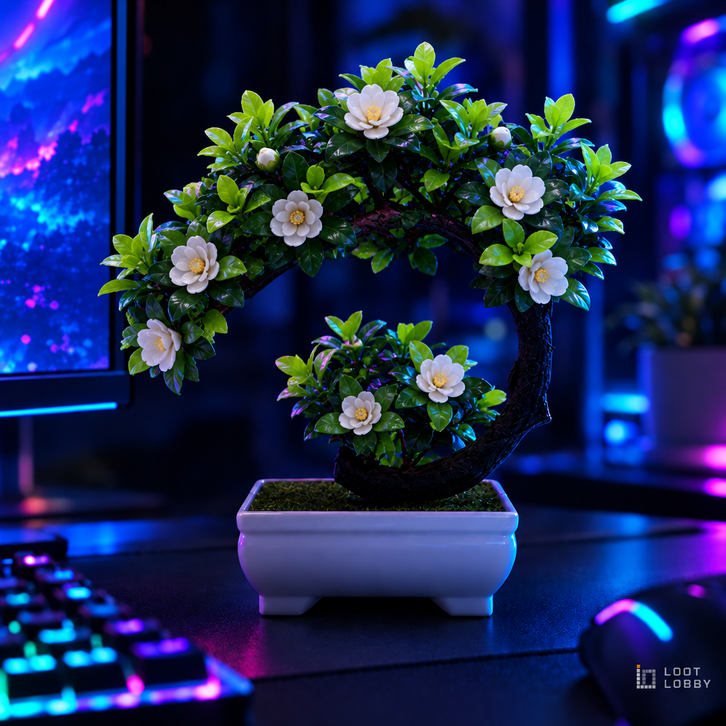 Moon Camellia Artificial Bonsai - Double Green