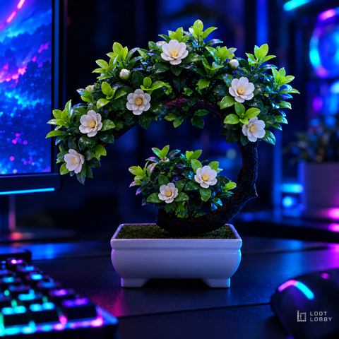 Moon Camellia Artificial Bonsai - Double Green