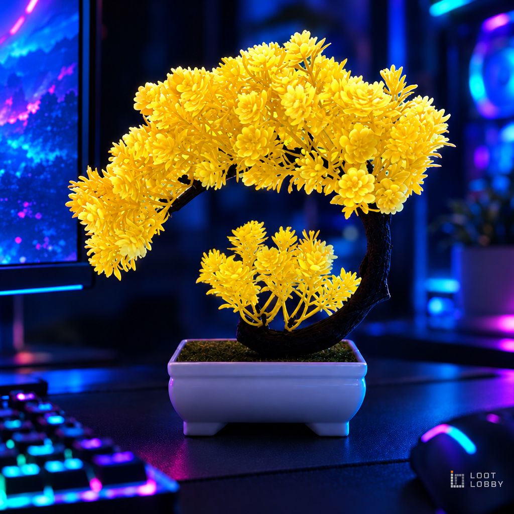 Moon Camellia Artificial Bonsai - Yellow