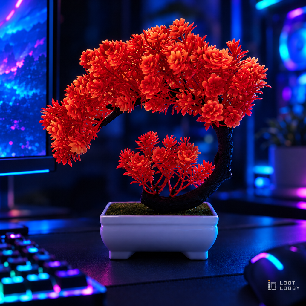Moon Camellia Artificial Bonsai - Sunset Red