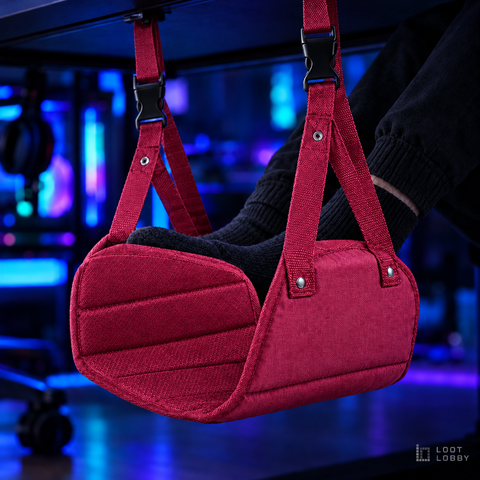 Portable Under-Desk Footrest Hammock - Rose Red