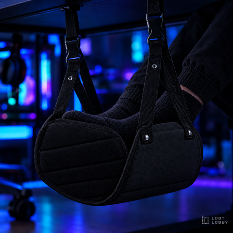 Portable Under-Desk Footrest Hammock - Black