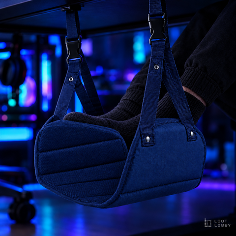 Portable Under-Desk Footrest Hammock - Dark Blue